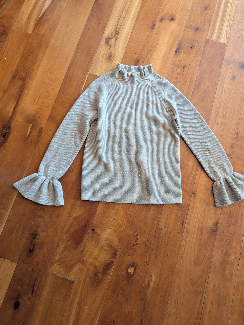 Women’s Ruffle Cuff Mock Neck Sweater - Beige